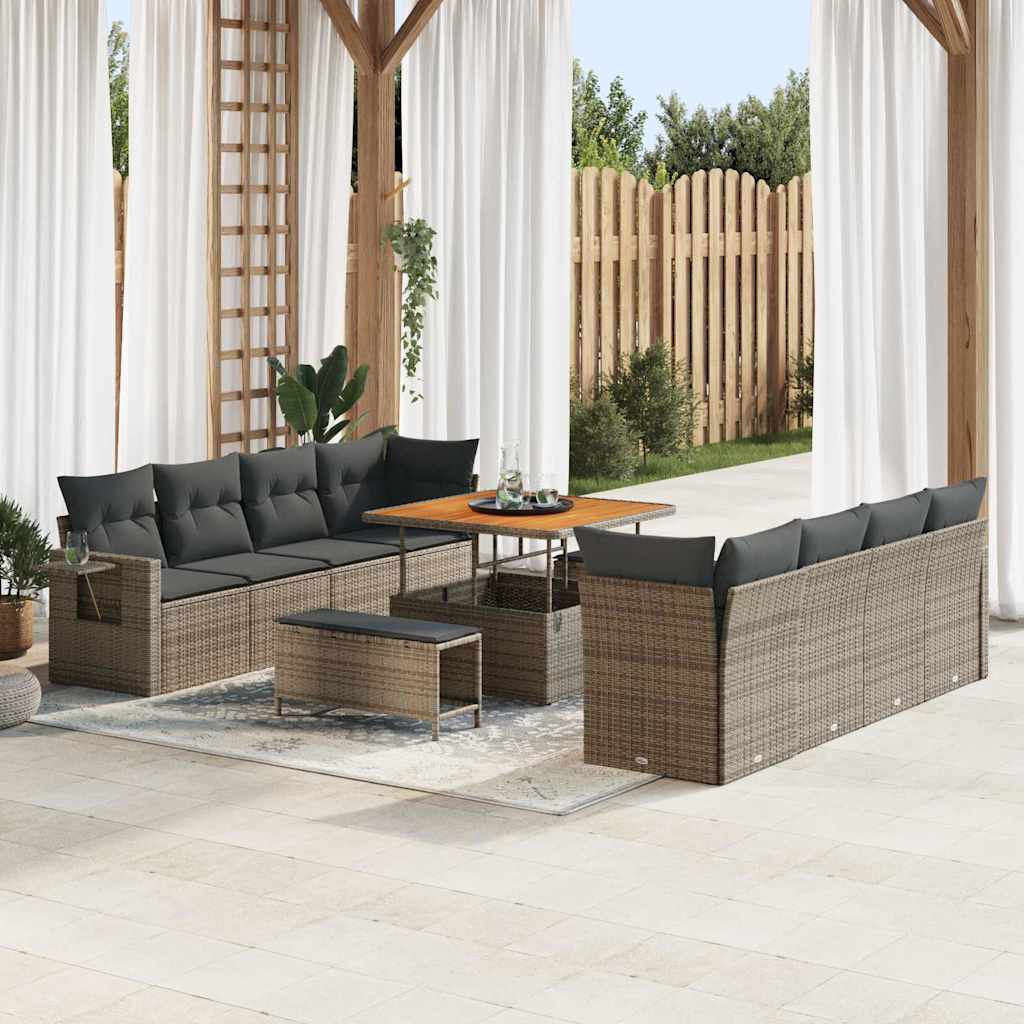 Gartensofa-set mit Kissen 11 pcs Grau Poly-Rattan