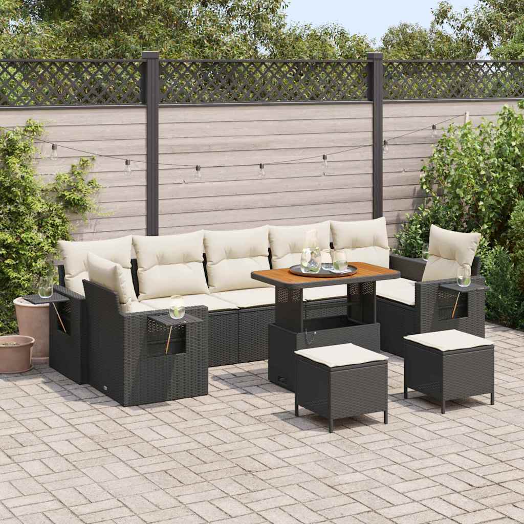 Gartensofa-set mit Kissen 13 pcs Schwarz und Creme Poly-Rattan