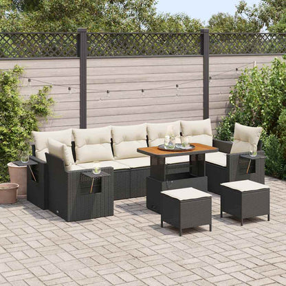 Gartensofa-set mit Kissen 13 pcs Schwarz und Creme Poly-Rattan