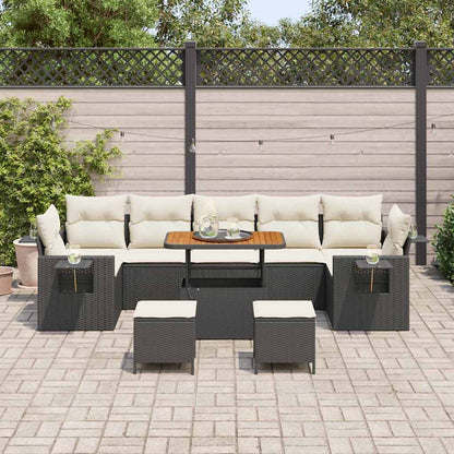 Gartensofa-set mit Kissen 13 pcs Schwarz und Creme Poly-Rattan