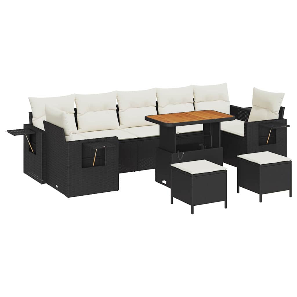Gartensofa-set mit Kissen 13 pcs Schwarz und Creme Poly-Rattan