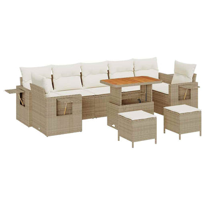 Gartensofa-set mit Kissen 13 pcs Beige und Creme Poly-Rattan