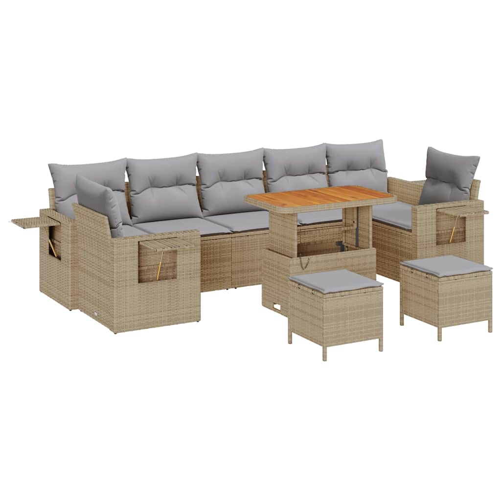 Gartensofa-set mit Kissen 10 pcs Beige und Hellgrau Poly-Rattan