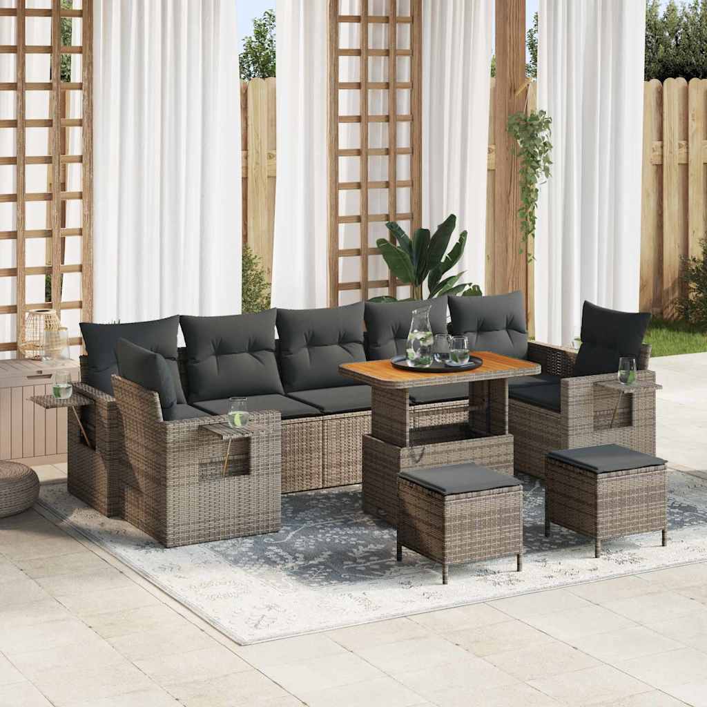 Gartensofa-set mit Kissen 13 pcs Grau Poly-Rattan