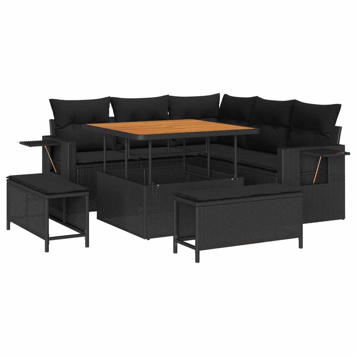Gartensofa-set mit Kissen 9 pcs Schwarz Poly-Rattan