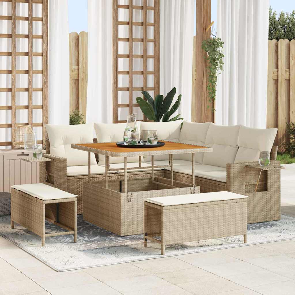 vidaXL Salon de jardin avec coussins 9 pcs Beige et Crème Résine tressée