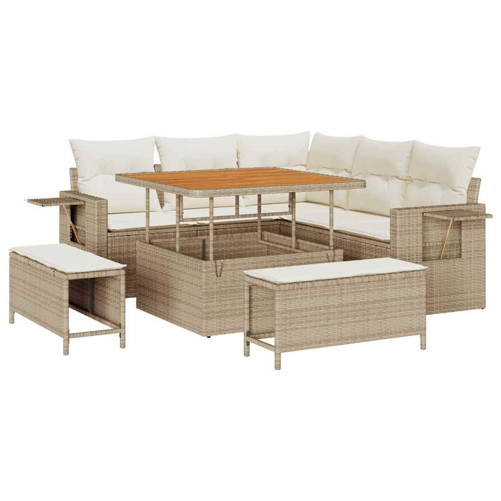 vidaXL Salon de jardin avec coussins 9 pcs Beige et Crème Résine tressée