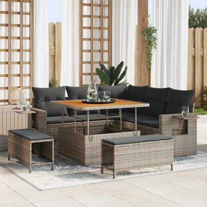 Gartensofa-set mit Kissen 9 pcs Grau Poly-Rattan