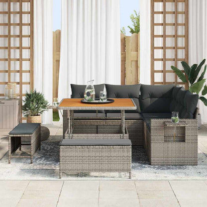 Gartensofa-set mit Kissen 9 pcs Grau Poly-Rattan