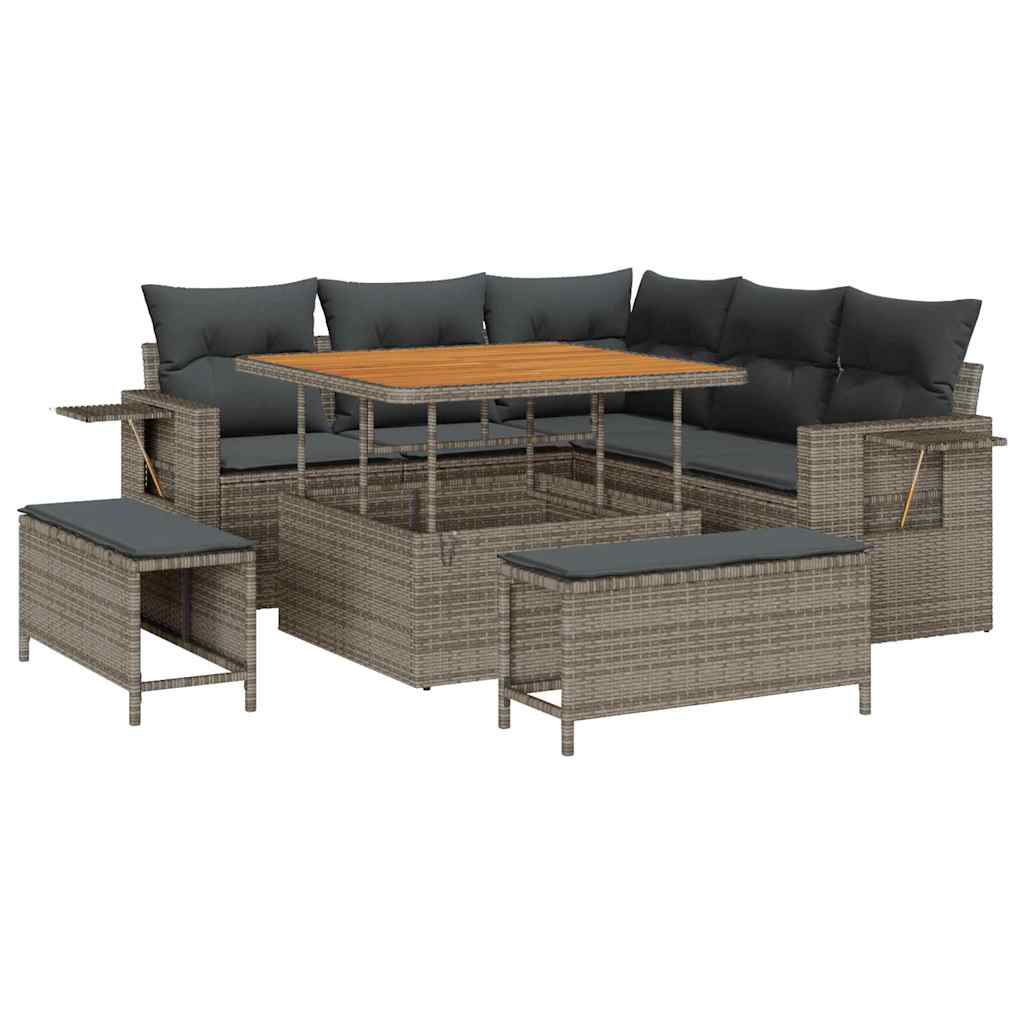 Gartensofa-set mit Kissen 9 pcs Grau Poly-Rattan