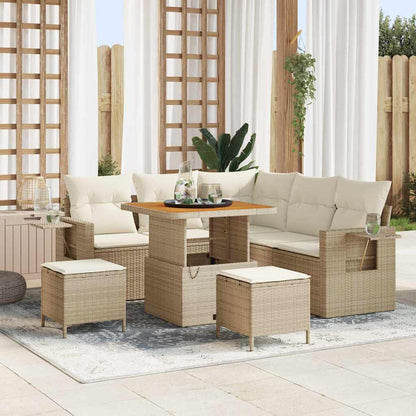 Gartensofa-set mit Kissen 9 pcs Beige und Creme Poly-Rattan