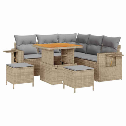 Gartensofa-set mit Kissen 9 pcs Beige und Hellgrau Poly-Rattan