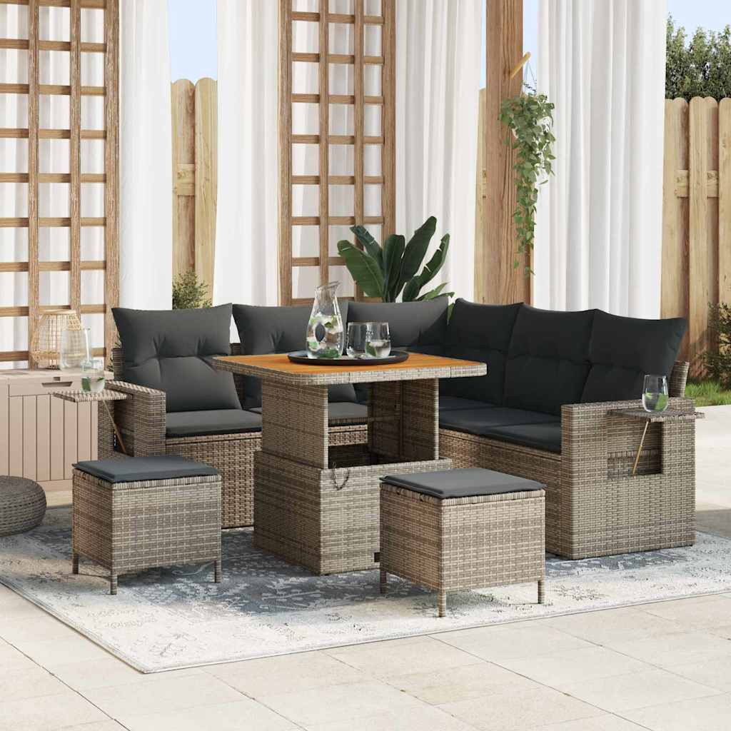 Gartensofa-set mit Kissen 9 pcs Grau Poly-Rattan