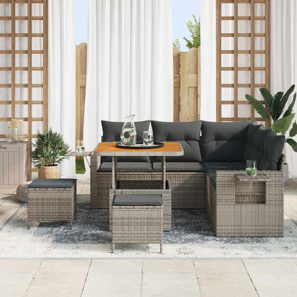 Gartensofa-set mit Kissen 9 pcs Grau Poly-Rattan