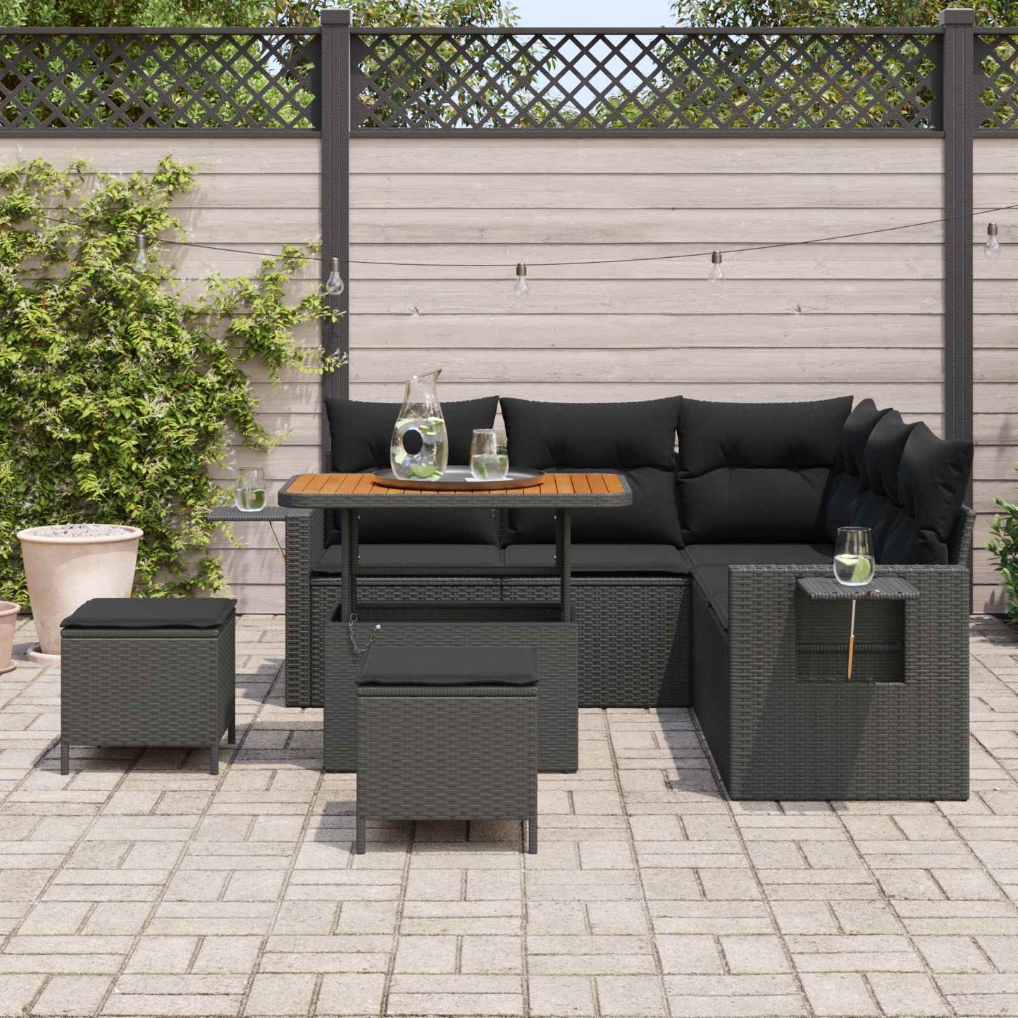 Gartensofa-set mit Kissen 9 pcs Schwarz Poly-Rattan