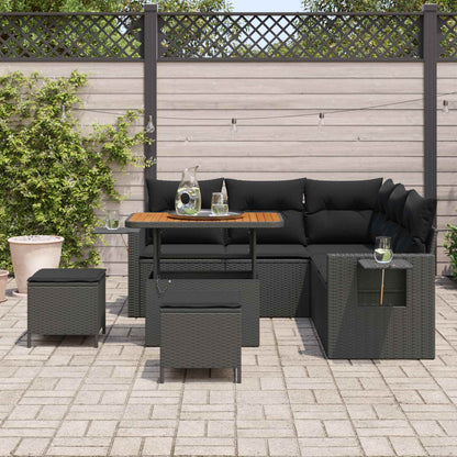 Gartensofa-set mit Kissen 9 pcs Schwarz Poly-Rattan