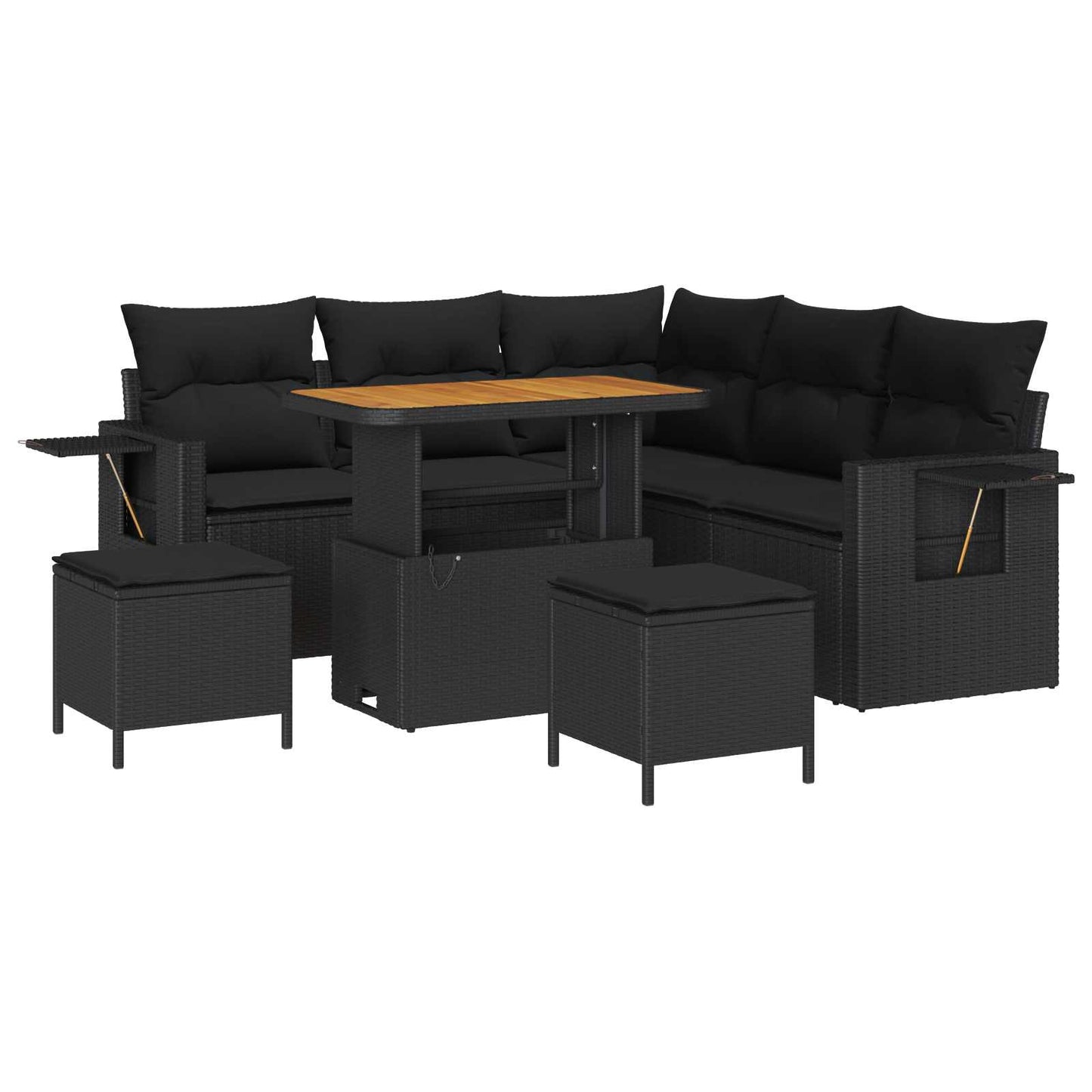 Gartensofa-set mit Kissen 9 pcs Schwarz Poly-Rattan