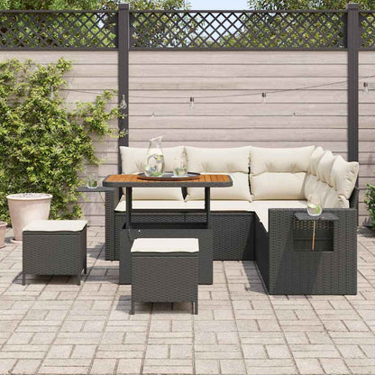 Gartensofa-set mit Kissen 9 pcs Schwarz und Creme Poly-Rattan