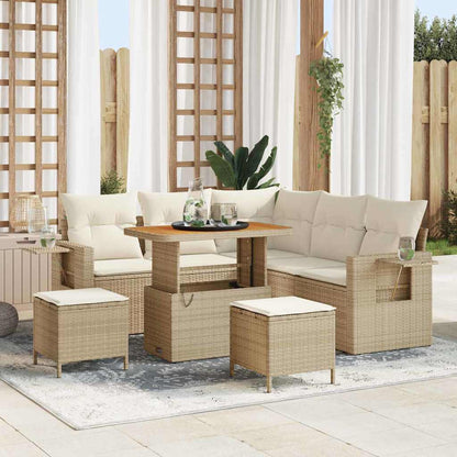 Gartensofa-set mit Kissen 9 pcs Beige und Creme Poly-Rattan