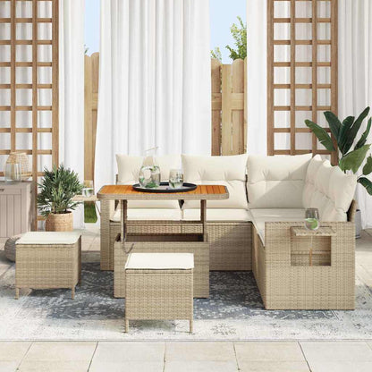 Gartensofa-set mit Kissen 9 pcs Beige und Creme Poly-Rattan