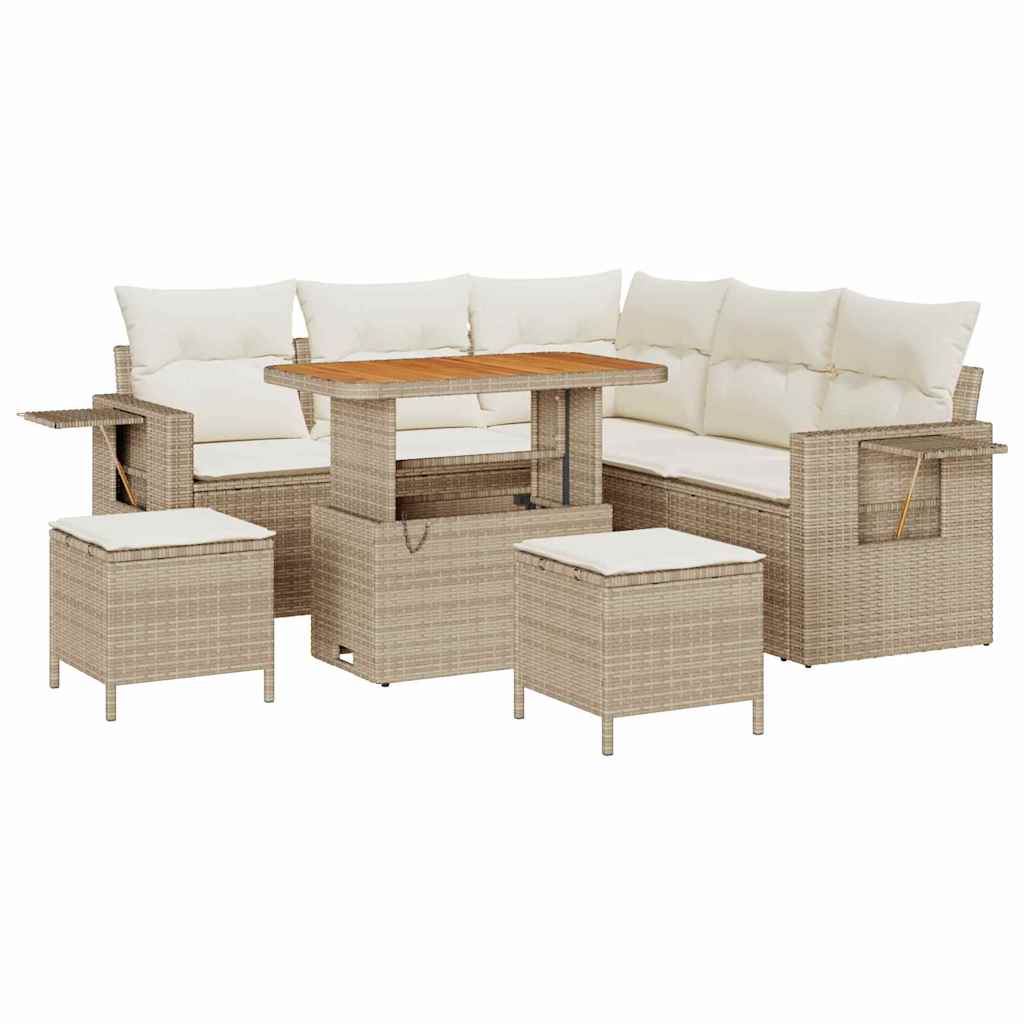 Gartensofa-set mit Kissen 9 pcs Beige und Creme Poly-Rattan