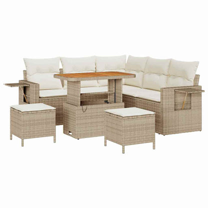 Gartensofa-set mit Kissen 9 pcs Beige und Creme Poly-Rattan