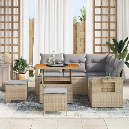 Gartensofa-set mit Kissen 9 pcs Beige und Hellgrau Poly-Rattan