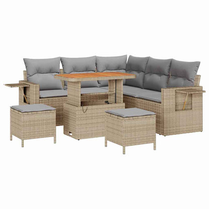 Gartensofa-set mit Kissen 9 pcs Beige und Hellgrau Poly-Rattan