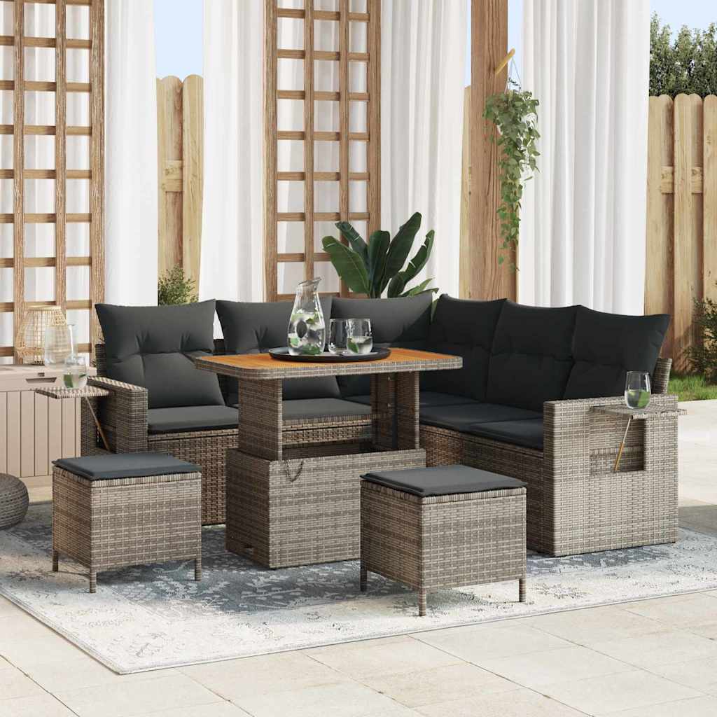Gartensofa-set mit Kissen 9 pcs Grau Poly-Rattan