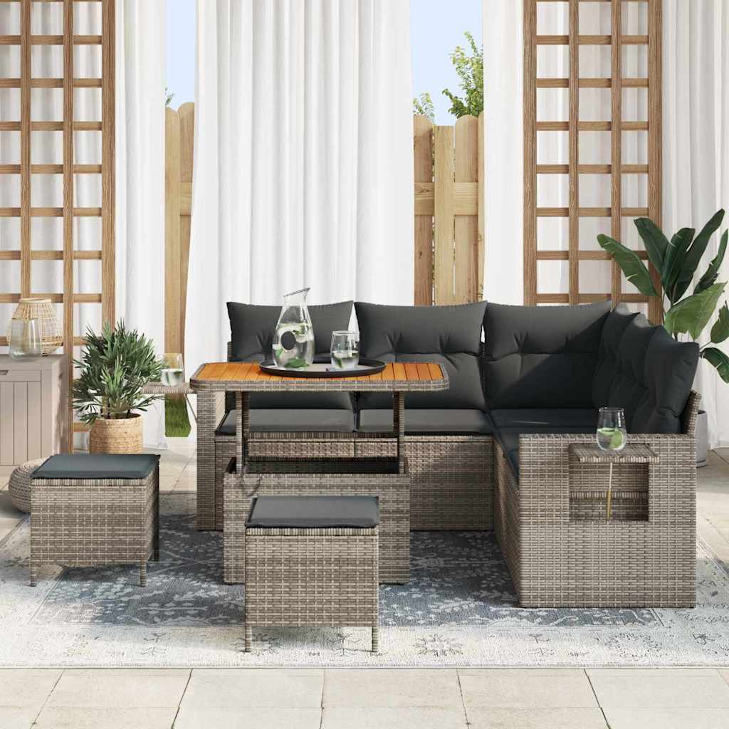 Gartensofa-set mit Kissen 9 pcs Grau Poly-Rattan
