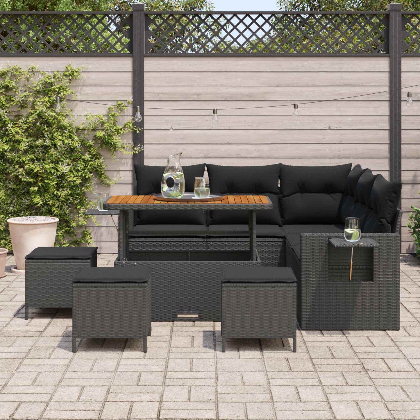 Gartensofa-set mit Kissen 10 pcs Schwarz Poly-Rattan