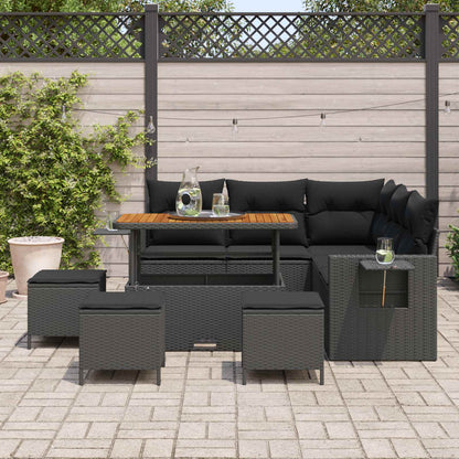 Gartensofa-set mit Kissen 10 pcs Schwarz Poly-Rattan