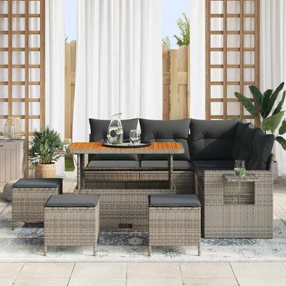 vidaXL Gartensofa-set mit Kissen 10 pcs Grau Poly-Rattan