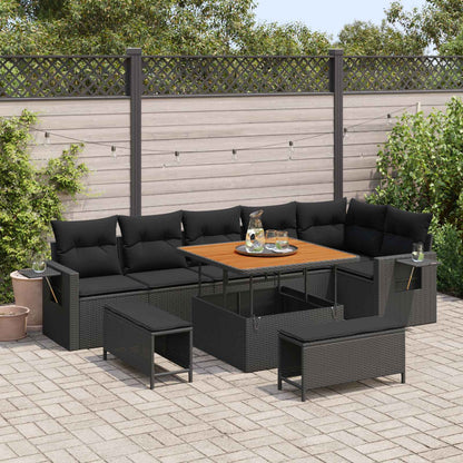 Gartensofa-set mit Kissen 11 pcs Schwarz Poly-Rattan