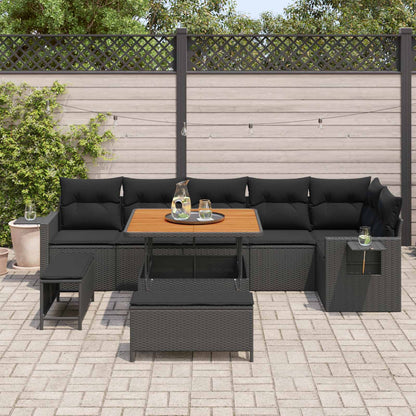 Gartensofa-set mit Kissen 11 pcs Schwarz Poly-Rattan
