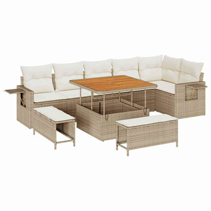 Gartensofa-set mit Kissen 11 pcs Beige und Creme Poly-Rattan