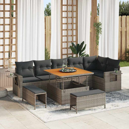 Gartensofa-set mit Kissen 11 pcs Grau Poly-Rattan