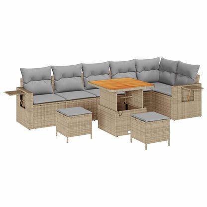 Gartensofa-set mit Kissen 11 pcs Beige und Hellgrau Poly-Rattan