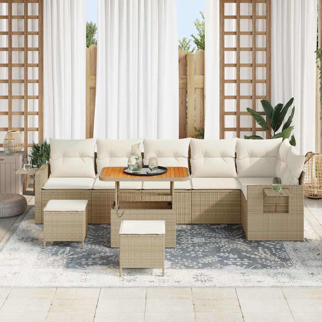 vidaXL Gartensofa-set mit Kissen 11 pcs Beige und Creme Poly-Rattan