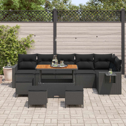 Gartensofa-set mit Kissen 12 pcs Schwarz Poly-Rattan