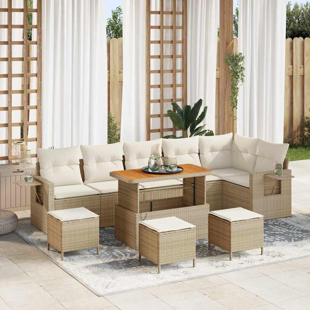 Gartensofa-set mit Kissen 12 pcs Beige und Creme Poly-Rattan