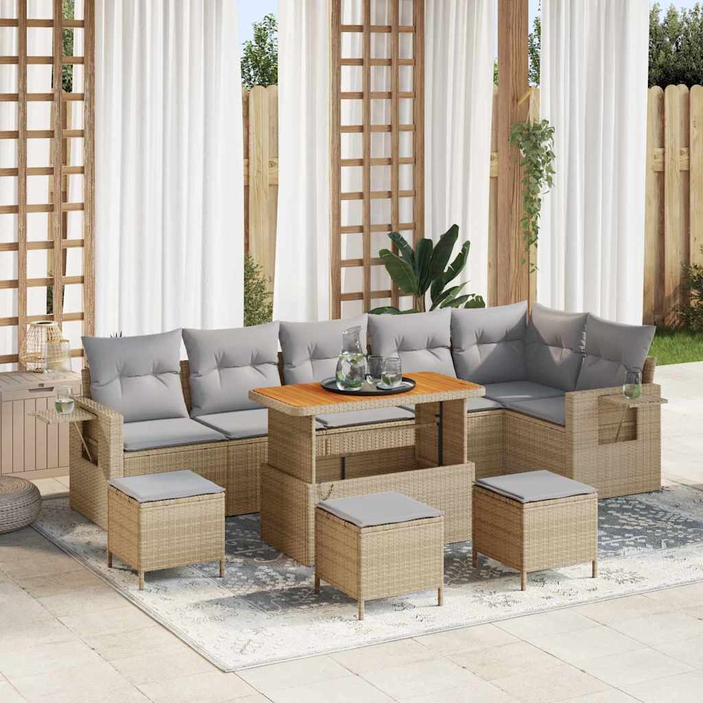 Gartensofa-set mit Kissen 12 pcs Beige und Hellgrau Poly-Rattan