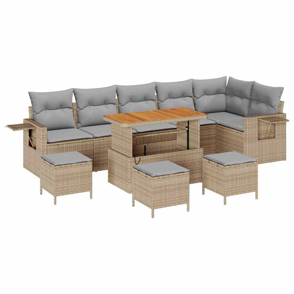 Gartensofa-set mit Kissen 12 pcs Beige und Hellgrau Poly-Rattan