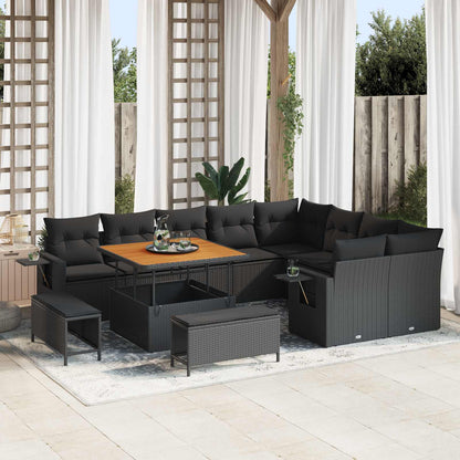 Gartensofa-set mit Kissen 13 pcs Schwarz Poly-Rattan