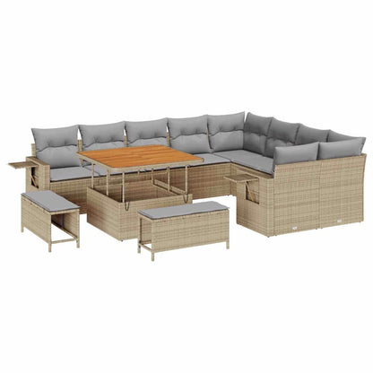 Gartensofa-set mit Kissen 12 pcs Beige und Hellgrau Poly-Rattan