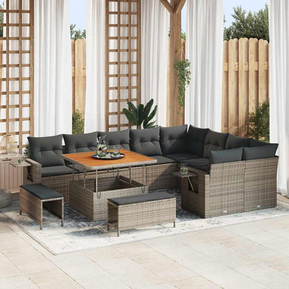 Gartensofa-set mit Kissen 12 pcs Grau Poly-Rattan