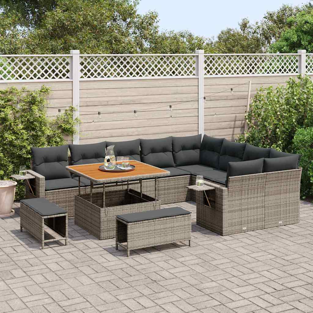 Gartensofa-set mit Kissen 12 pcs Grau Poly-Rattan