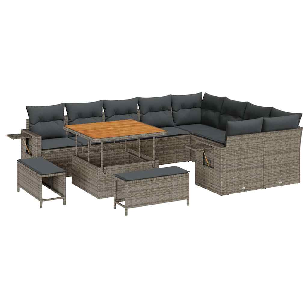 Gartensofa-set mit Kissen 12 pcs Grau Poly-Rattan