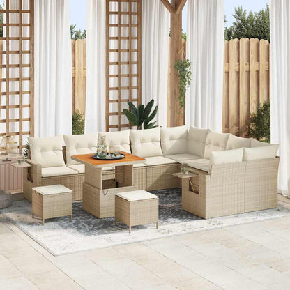 Gartensofa-set mit Kissen 12 pcs Beige und Creme Poly-Rattan