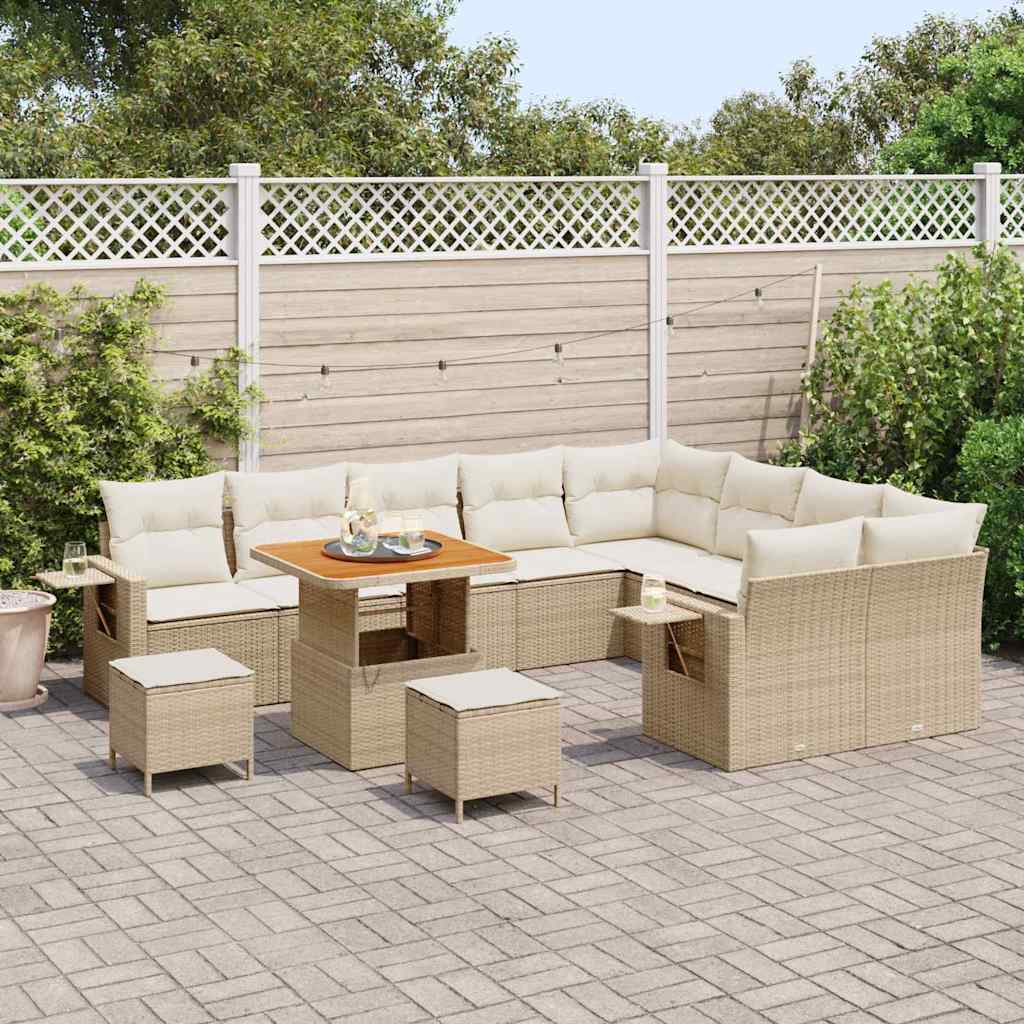 Gartensofa-set mit Kissen 12 pcs Beige und Creme Poly-Rattan